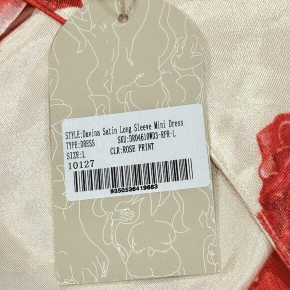 NWT Meshki Davina Satin Long Sleeve Backless Floral Red Mini Dress Womens Large - Picture 8 of 13